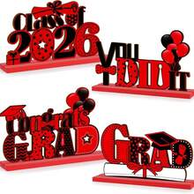 4pcs Graduation Party Decorations, 2026 Graduation Table Center Decor, Wooden Tabletop Decor - A - View 1