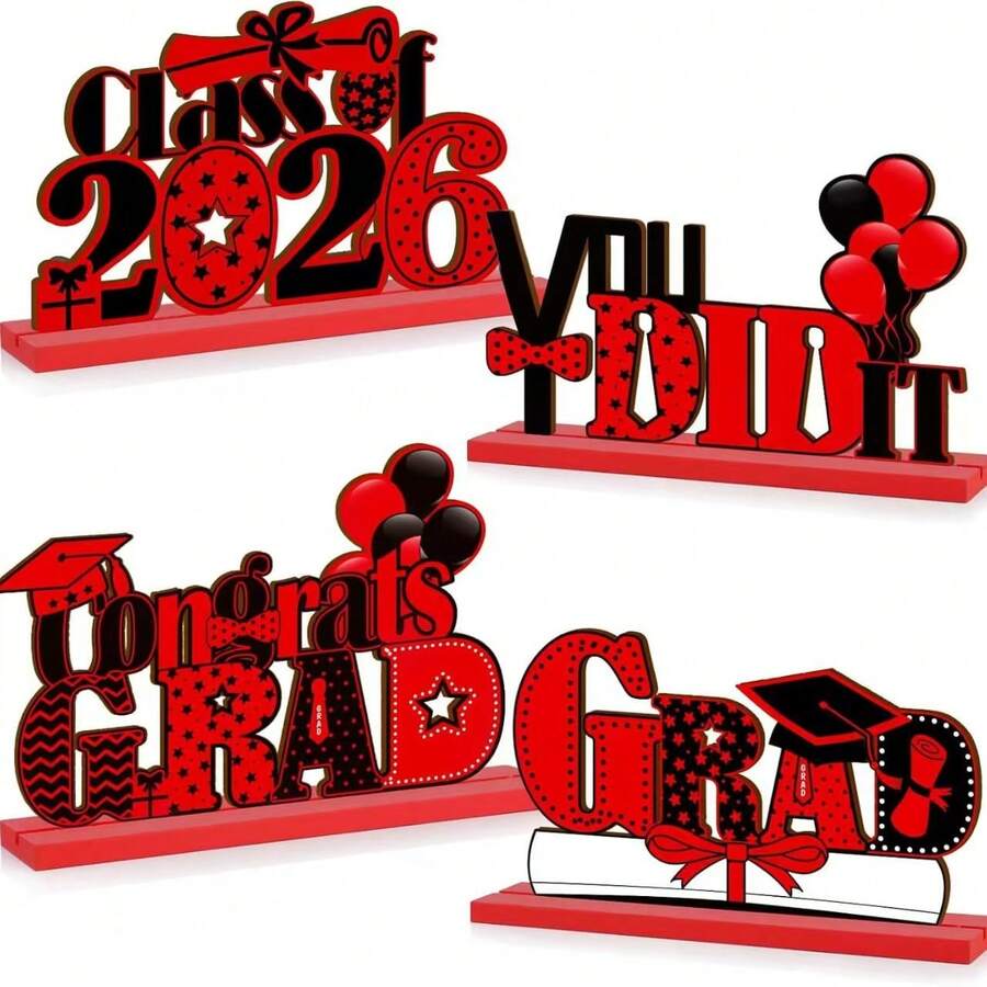 4pcs Graduation Party Decorations, 2026 Graduation Table Center Decor, Wooden Tabletop Decor - A - View 1