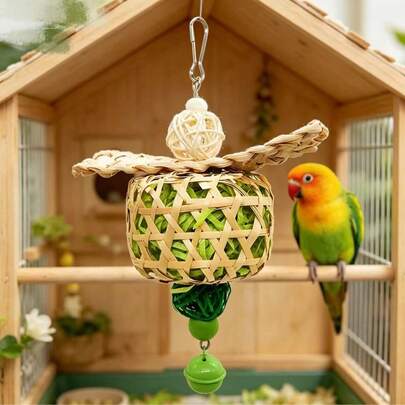1pc Parrot Small Pet Supplies Wholesale, Parrot Toy, Bamboo Chewing Toy, Cage, Wooden Chips, Silk Flower, Stress Relief Toy, New Parrot Toy, Bamboo Chewing Cage, Wooden Chips, Silk Flower, Metal Wire, Stress Relief