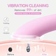 PRITECH Facial Cleansing Brush, Rechargeable Silicone Face Scrubber With Heat Massage End, Vibrating Exfoliator Scrubber For Deep Cleaning, Waterproof Face Brush For Women And Men (Pink) - MàuC - Xem 2