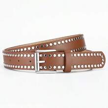 1 chiếc thắt lưng kiểu Y2K, thắt lưng đinh tán phong cách Punk unisex, thắt lưng khóa ghim bằng da PU, thắt lưng quần kim loại phong cách Hip Hop, viền đinh tán hai hàng, phù hợp với áo khoác da phong cách Punk, quần jeans, Halloween, mùa hè, mùa thu đi học. - Nhiều màu - Xem 7