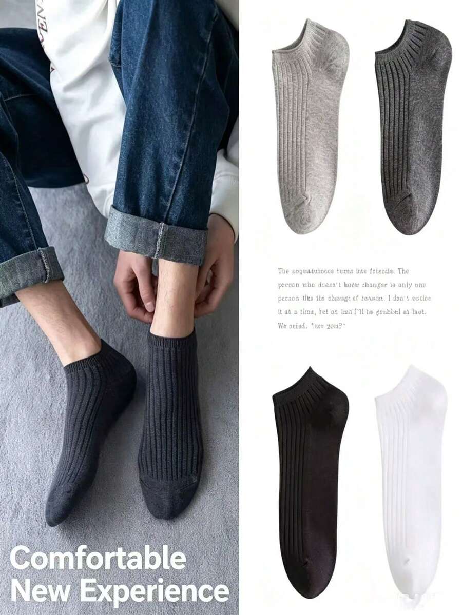 Bộ 3 đôi tất cổ ngắn nam, màu đen trắng trơn, thoáng khí, cổ thấp, tất mùa hè thường ngày. - Nhiều màu - Xem 1
