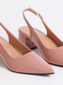 Women's Summer New Minimalist Low Heel Backstrap Sandals, Fashionable Versatile Comfortable Slingback Pointed Toe High Heels - Pink - View 3