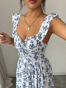 Women's Casual Summer Dress With Polka Dot Print, Bohemian Style, Loose Fit, Mid-Length, For Beach Vacation - 藍色 - 查看 3