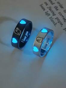 ATLVXJL Bộ 2 chiếc nhẫn đôi phát sáng hình trái tim, khắc chữ "I Love You", thích hợp làm trang sức đeo hàng ngày và quà tặng dịp lễ. - Nhiều màu - Xem 1