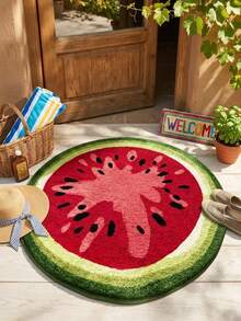 1pc Round Watermelon Fruit Pattern Doormat, Suitable For Bathroom And Living Room Decor, Fun Design, Bathroom Mat, Bathroom Rug, Doormat, Small Rug, Carpet, Mat, Home Decor, Area Rug, Outdoor Mat, Bedroom Carpet, Washable Rug - A - View 3