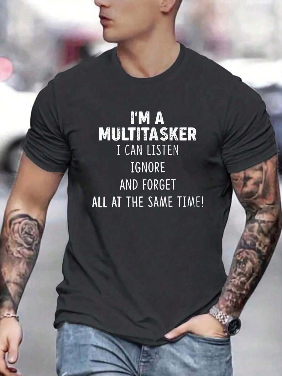 Men's Graphic T-Shirt With Slogans - Grey - View 1