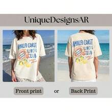 1pc Amalfi Coast Lovers Club Cotton T Shirt Vintage Italy Travel Graphic Summer Vacation Tee Summer T Shirts Summer Tops Haut été - trắng - Xem 2