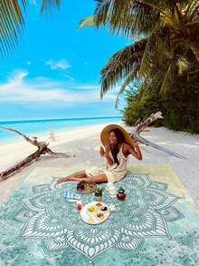 1 tấm thảm dã ngoại/khăn tắm biển chống thấm nước, chống cát, in kỹ thuật số, kiểu dáng thời trang và tươi mới, thích hợp cho cắm trại và dã ngoại ngoài trời (trọng lượng vải 100g) - Nhiều màu - Xem 4