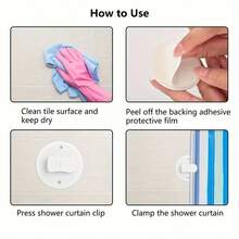 2/4/5/6Pcs Drill-Free Shower Curtain Windproof Fixing Clips, Bathroom Shower Curtain Anti-Leakage Edge Anti-Slip Fixer, Strong Adhesive Curtain Fixing Buckle - White - View 6