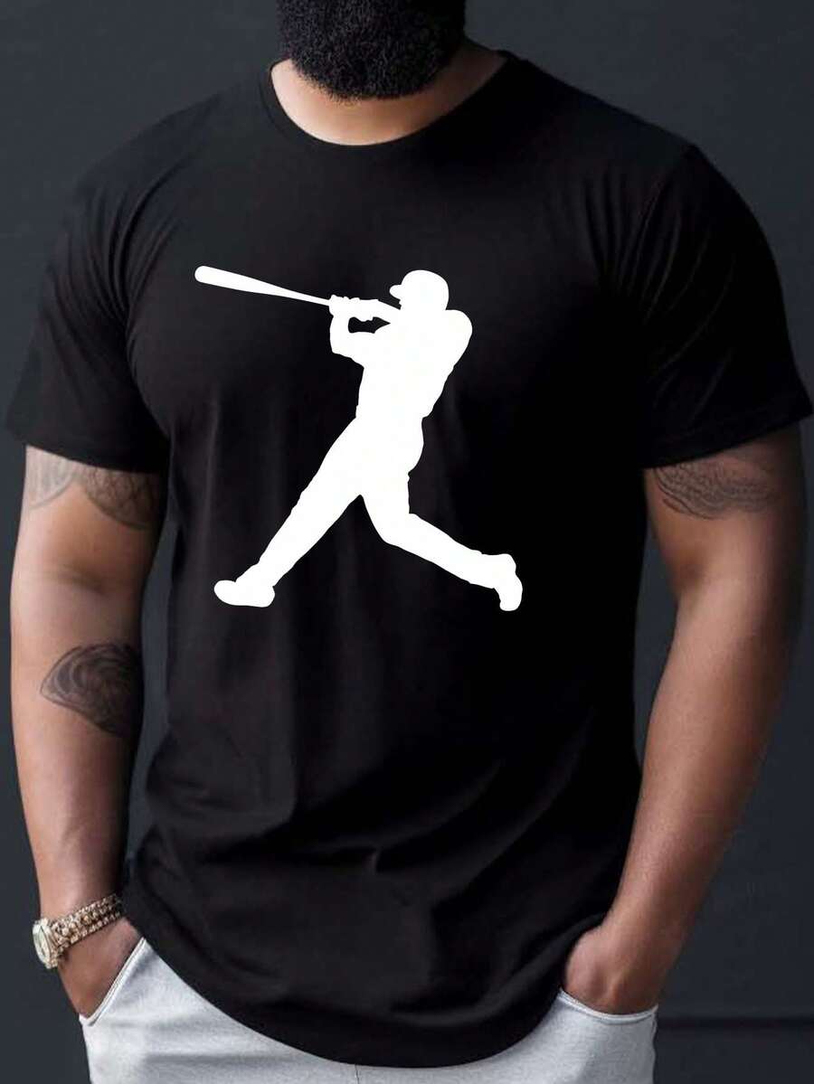 Camiseta con un momento de bateo de béisbol, perfecta para hombres, diseño casual de manga corta ideal para el verano - Negro - Ver 1