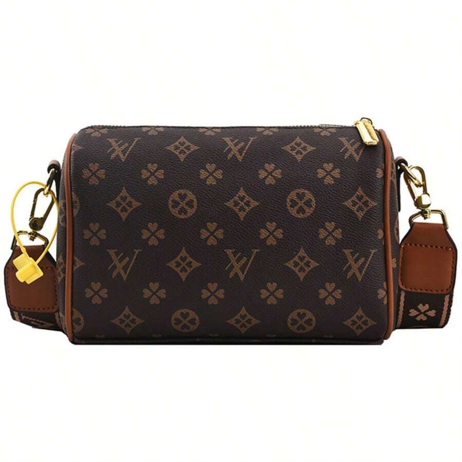 SSUPSHYLIF Luxury Monogram Crossbody Bag For Women, Classic Boston Style Shoulder Handbag With Wide Adjustable Strap, Fashion Designer Inspired PU Leather Satchel Purse - 棕色 - 查看 1