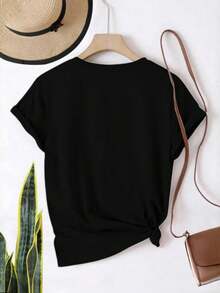 Damen T Shirt Sommermode Rundhals Kurzarm Elegant Freizeit Look Must Have Bequem Für Alltag Trendiges Design - Black - View 4