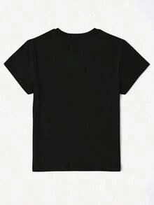 Mujeres Talla grande Camiseta de manga corta con cuello redondo con estampado gráfico minimalista casual de calle con flores y lentejuelas de cereza del Y2K - Negro - Ver 2