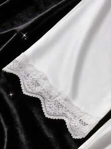 5pcs Solid Satin & Lace Patchwork Pajama Set, Including Long Sleeve Robe, Camisole, Shorts, Pants And Belt, Elegant Women Sleepwear Loungewear, Autumn/Winter - White - View 5