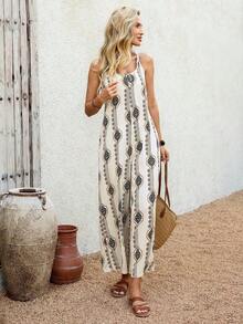 Mono Casual de Pierna Ancha con Bolsillos en Color Sólido para Mujer - Caqui 2 - Ver 4
