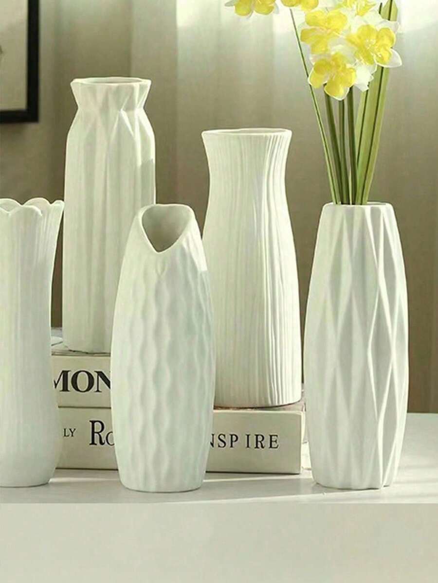 1pc Plastic Flower Vase, Artificial Flower Pot, Floral Container, Dry/Fresh Flower Vase, Desktop Decor Vase, Home & Office Accessory