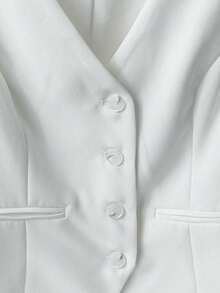 Top corto con cuello en V para mujer, estilo retro ajustado a la cintura, elegante de alta gama, para verano - Blanco - Ver 4