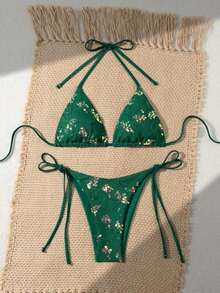 Costavie Swim Mod-D, Conjunto de Bikini Sexy de 2 Piezas con Lentejuelas Coloridas, Tela Especial, Sujetador de Copa Triangular y Braguitas con Lazos Laterales, Primavera/Verano - Morado - Ver 9