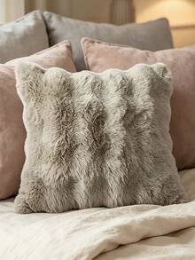 1pc Luxury Faux Rabbit Fur Pillow Case/Cushion Cover, Checkered Bubble Plush Cushion Cover, Suitable For Sofa, Bedroom, Headboard Decor, Soft & Skin-Friendly, Coffee Color - Brown - View 4