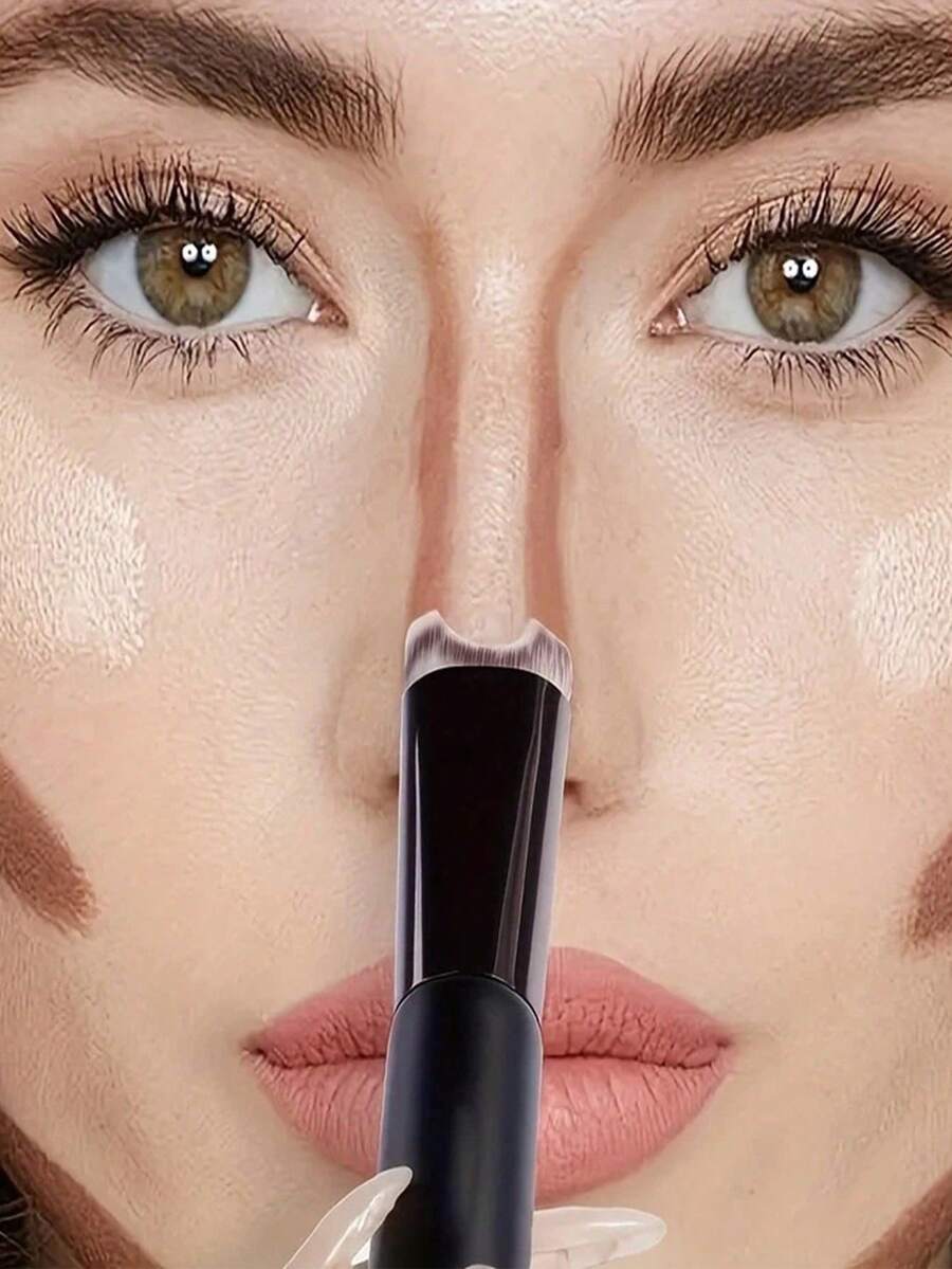 U-Shaped Nose Contour Makeup Brush - Dual-Ended Nose Shadow & Highlight Brush, U-Shaped Handle Design, Ergonomic Grip, Soft Bristles, Precisely Sculpt Nose Contours - 1 - View 1