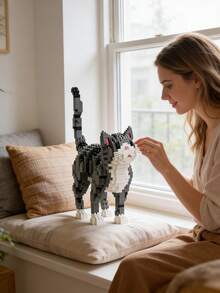 636pcs Persian Cat/Cow Cat/Tabby Cat/Costume Cat Building Block Model Set, Creative Puzzle Game, Unique Bedroom Decor And Personalized Gift, Decorative Style Model With Customized Stickers, Ideal Gift To Relieve Irritability And Stress - Multiple Colors - View 3
