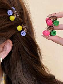 2 Stück bunte Knopf Mini Haarklammer, süße Klammer, rutschfeste dekorative Haarspange für Frauen, für Pony, Hochsteckfrisuren, Alltags- und Y2K-Stil Sommer Haarzubehör Strandhaarklemme - Verschiedenfarbig - Übersicht 6