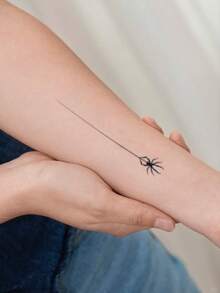 1 pieza Tatuaje temporal impermeable y a prueba de manchas, pegatina de tatuaje falso de araña de PVC para uso diario - Negro - Ver 3