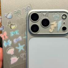Pegatinas DIY con patrón de mariposa y caballito de mar, película protectora de lente compatible con Apple 17 Pro Max / 17 Pro, película de lente compatible con Apple 17 Pro, funda protectora transparente de cobertura completa, con protector de pantalla de cámara trasera de vidrio templado de metal - Pegatinas DIY de mariposa y caballito de mar + protector de lente - Ver 6