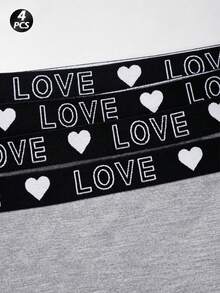 4pcs/Pack Women's Heart Print High Elasticity Boyshort Panties, Elastic Waist Briefs, Multi-Color - Multicolor - View 8