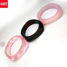 GNIT Y2K Resin Bangle Bracelets For Women, 3PCS Chunky Acrylic Marble/Cloud Pattern Bangles, Wide Statement Stackable Bracelets Jewelry - Translucent Powder Block Black Powder - View 3
