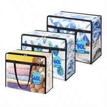 3 Piezas 40L+60L+90L Bolsa de Almacenamiento de PVC Engrosada Transparente Caja de Almacenamiento Debajo de La Cama con Cremallera y Manija para Almacenar Edredones Ropa Juguetes Libros Mudanzas - transparente3piezas40L60L90L - Ver 2