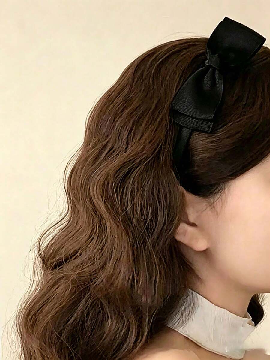 1件装女士优雅蝴蝶结发箍,高品质发饰,适合学校、正式场合、派对、约会、节日等场合佩戴。 - 黑色 - 查看 1