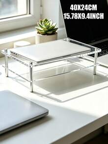 1 pieza Soporte de escritorio transparente de acrílico de doble capa, estante elevador de monitor de escritorio para dormitorio, oficina - Elevador de doble capa - Ver 9