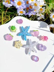 10件裝海灘風海洋生物鞋飾 DIY 可拆卸鞋飾 ABS 海星鞋配件，適用於洞洞鞋、女款涼鞋、拖鞋、沙灘鞋，度假禮物 - 彩色 - 查看 3