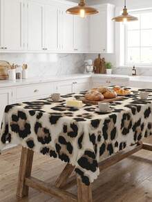 1pc Fashionable Leopard Print Tablecloth, Durable Polyester Table Cover With Ruffle Edges, Stain-Resistant Waterproof Washable Wrinkle-Free Table Protector, Suitable For Thanksgiving, Christmas, New Year Party, Weekend Brunch, Home Decor, Essential Dining Table, Kitchen, Wedding Decoration - Multicolor - View 7