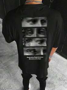 Camiseta de hombre de ajuste ceñido, de poliéster ligero, con cuello redondo y estampado gráfico de eslogan de verano - Negro - Ver 1
