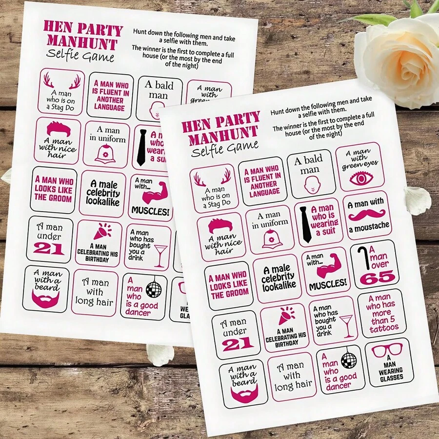 Hen Party Hunting Game - Selfie Bingo, Hen Night Party Game, Man Hunting Challenge - Hen Party - View 1