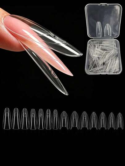 60pcs Reusable Almond Shaped Transparent Nail Extension Mold, Nail Sandwich Double Layer Mold