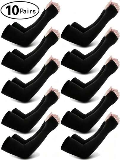 10 Pairs Unisex Summer Arm Sleeves - Lightweight Breathable Ice Silk Fiber Material, Suitable For Cycling, Driving, Outdoor Sports And Casual Wear, Seamless Design, Comfortable Fit, Light Beige,Men Gifts,Camping