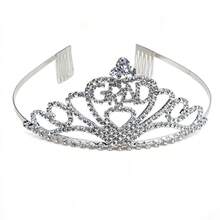 Diadema de Corona con Corazón de Strass para Graduación, Tocado Brillante para Fiesta de Graduación, Accesorio para el Cabello Elástico Ajustable - Multicolor - Ver 4