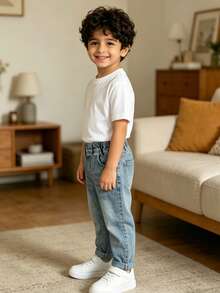 Quần Jeans Denim Rộng Rãi Thường Ngày Cho Bé Trai, Phong Cách Mùa Thu - Màu xanh nhạt - Xem 6