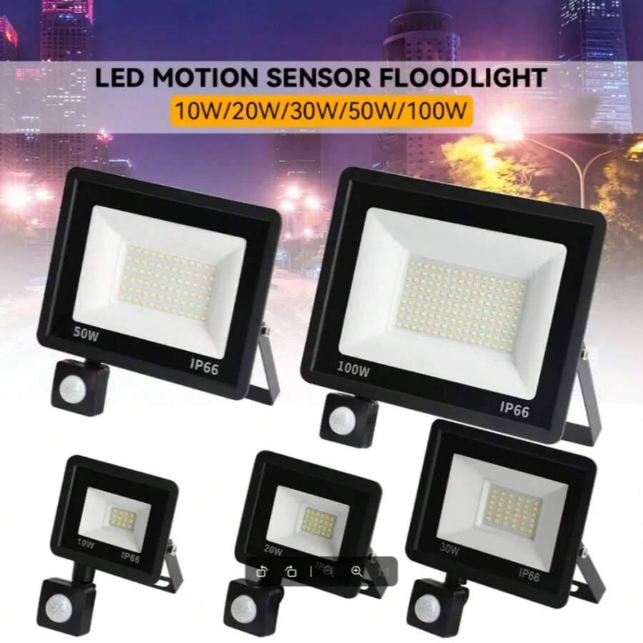Reflector LED con Sensor de Movimiento PIR, Lámpara de Pared Exterior, Luz Blanca, 100W 50W 30W 20W 10W, IP66 Impermeable, Foco LED para Jardín - Blanco - Ver 1