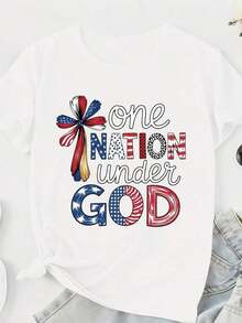 One Nation Under God Patriotic American Flag T-Shirt With Ribbon Design For Independence Day Game Day Mama Celebration USA 4th Of July Apparel - 1 - 查看 9