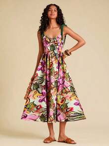 TRVLCHIC Vestido midi con tirantes de espagueti estampado tejido para vacaciones - Multicolor 4 - Ver 4