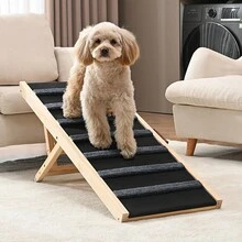 VEVOR Dog Ramp, Folding Pet Ramp For Bed, Adjustable Dog Ramp For Small, Large, Old Dogs & Cats, Wooden Pet Ramp With 39.3" Long Ramp, Adjustable From 15" To 22", Suitable For Couch, Sofa, Car - 39.3" Long - View 1