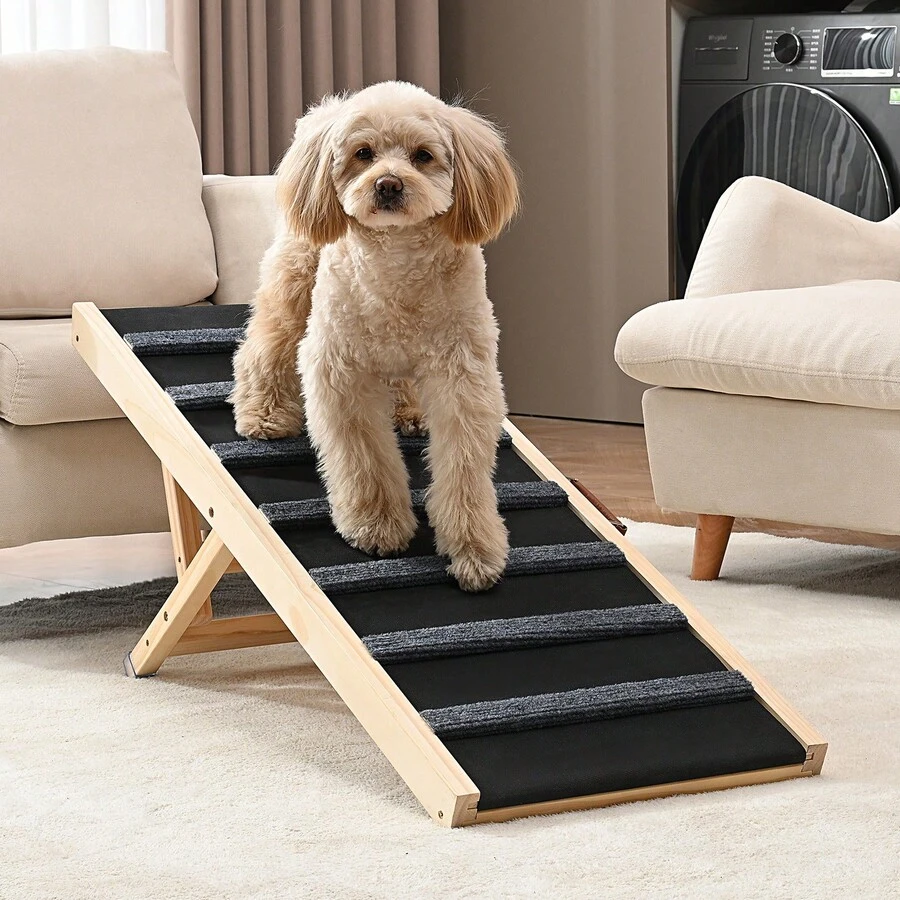 VEVOR Dog Ramp, Folding Pet Ramp For Bed, Adjustable Dog Ramp For Small, Large, Old Dogs & Cats, Wooden Pet Ramp With 39.3" Long Ramp, Adjustable From 15" To 22", Suitable For Couch, Sofa, Car - 39.3" Long - View 1