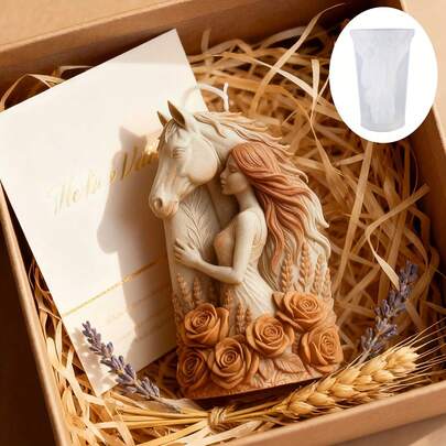 Molde de vela de silicona con la escena de la yegua y el caballo de Xanadu abrazándose, de fácil desmoldeo sin deformación, ideal para manualidades con velas/resina/jabón y como regalo para amantes de los caballos, regalo creativo perfecto, regalo navideño, imprescindible para entusiastas de las carreras de caballos