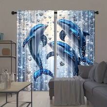 2 piezas de cortinas con estampado de delfines azules, crean una atmósfera marina, adecuadas para dormitorio o sala de estar, tela de poliéster lavable a máquina, estilo de bolsillo para barra, protección de privacidad, cortinas decorativas para todo el año - Multicolor - Ver 5
