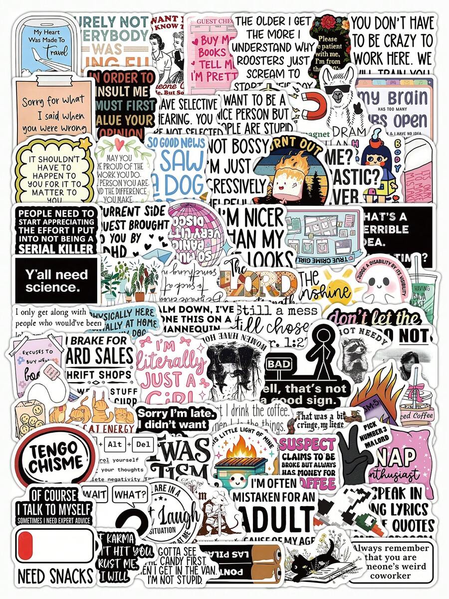 90 Pcs Funny Roast Stickers – Relatable Sarcastic Quotes For Young People, Waterproof & UV-Resistant For Kindle, Laptop, Cups & Journal Decoration, Scrapbook Supplies, Office Desk Accessorries, Student Essentials - Multicolor - View 1